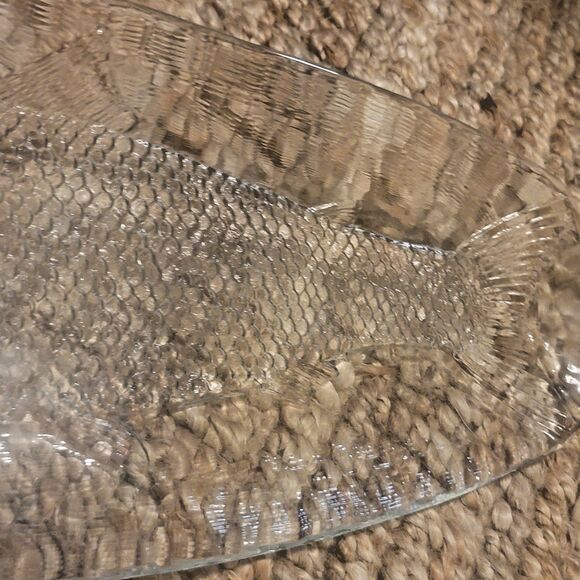 Kosta Boda Crystal Glass Salmon Impressed Fish Design platter 19.5" Scandinavian - Picture 5 of 15